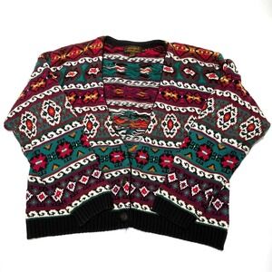 VINTAGE EDDIE BAUER BUTTON CARDIGAN SWEATER WOMENS MEDIUM GEOMETRIC AZTEC KNIT